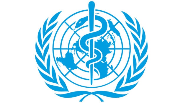 The emblem representing global health care and medical services in blue color
