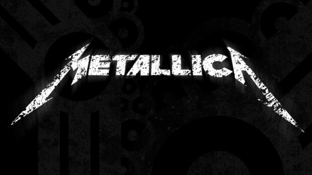 Grunge Metallica logo graphic in white on a dark textured background