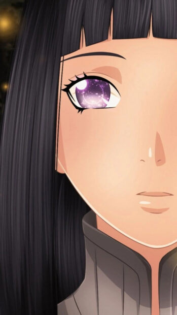 Close up of Hinata Hyuga with glowing eyes and long black hair