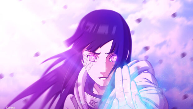 Hinata Hyuga using her powerful Byakugan technique in an intense battle scene