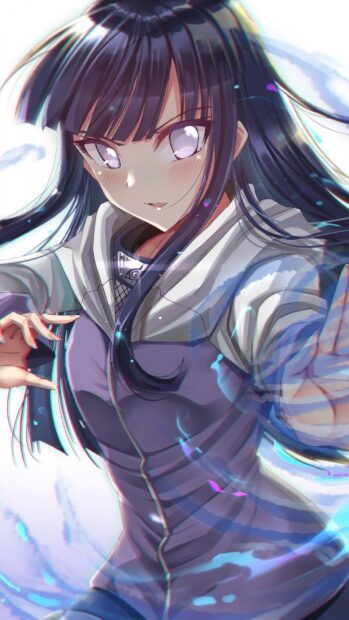 Hinata Hyuga character in action with glowing eyes and long dark hair