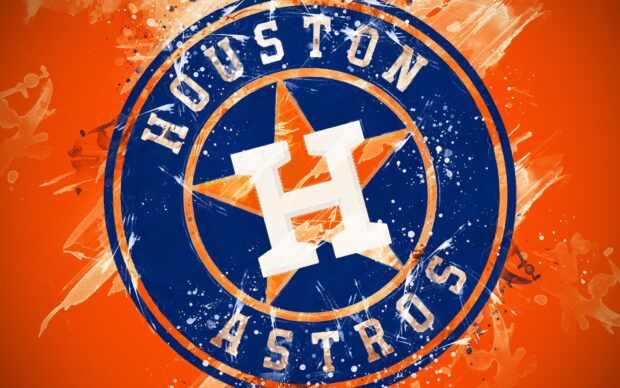 Houston Astros logo art with grunge paint splatter on orange background
