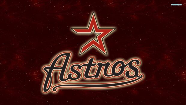 Houston Astros logo with a glowing effect on a dark red cosmic background
