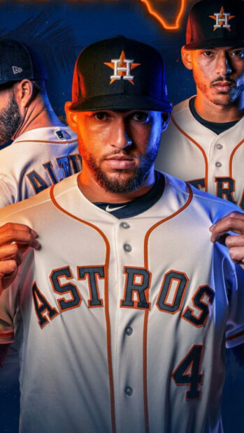 Houston Astros players posing in their uniforms showing team spirit