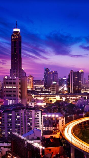 Evening cityscape with skyscrapers and vibrant sky in Houston Texas