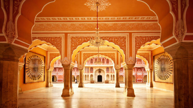 The interior of India palace with ornate arches and traditional architecture