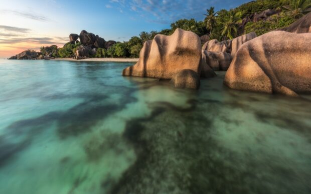 Indian Ocean Wallpapers HD Desktop Beautiful Indian Ocean coast with large rocks and clear turquoise water at sunset