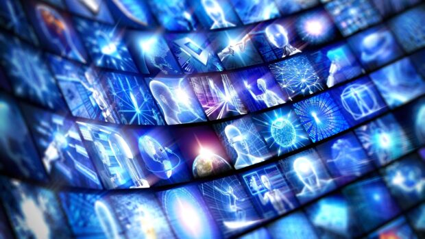 A digital collage showing futuristic technology and innovation concepts in a high tech environment