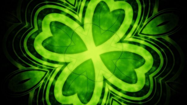 A glowing green shamrock symbol representing Irish shamrock design in vibrant shades of green