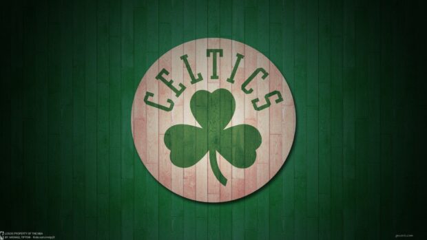 Wooden floor design with Irish shamrock and Celtics lettering in green color