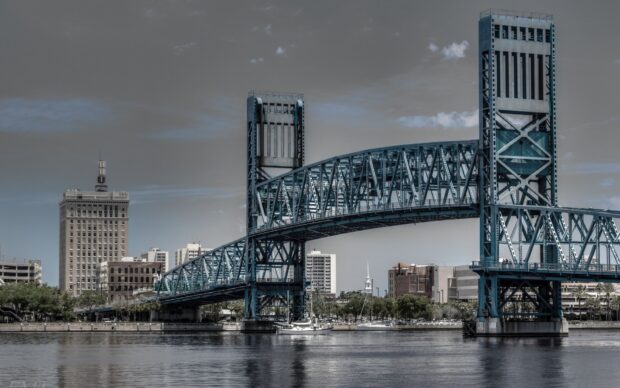 Jacksonville cityscape with the Main Street Bridge spanning the river in clear weather
