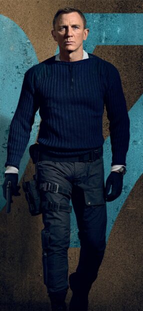 James Bond wearing tactical gear and gloves holding a pistol in a confident pose