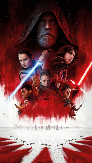 A group of Jedi warriors preparing for battle with lightsabers and starships in a dramatic red and white landscape