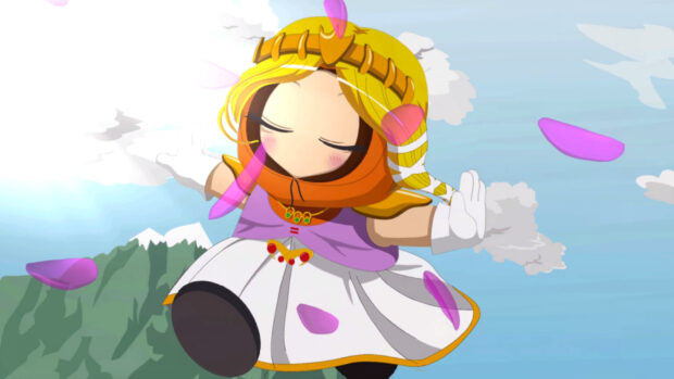 Kenny South Park character dressed in a fantasy outfit with a crown and petals floating around