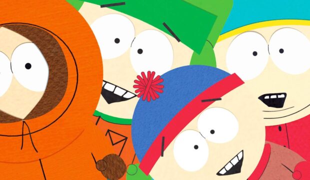 Kenny South Park characters smiling in the close up image with Kenny in the front