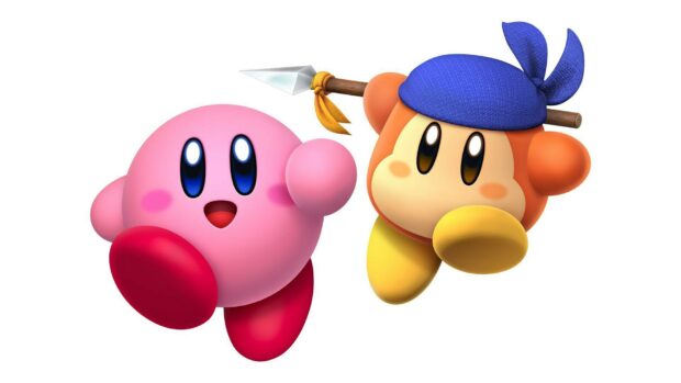 Kirby and Waddle Dee characters from Kirby And The Forgotten Land standing together with happy expressions