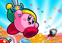 Kirby And The Forgotten Land character holding a wand in a colorful arena scene