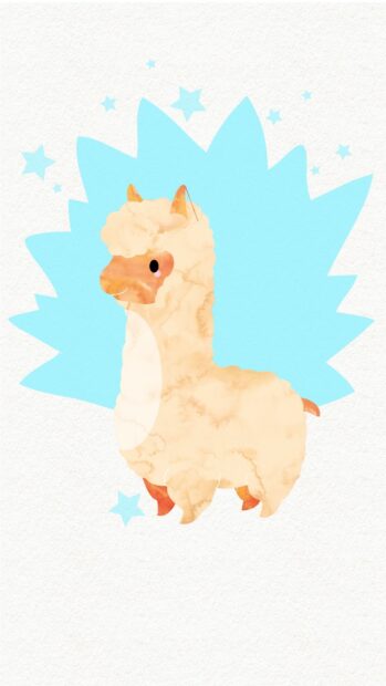 Cute lama with fluffy fur standing against a blue starry background