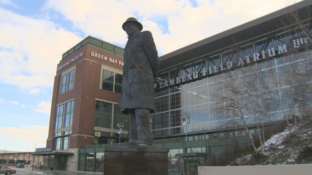 Statue in front of Lambeau Field stadium in Green Bay Packers area
