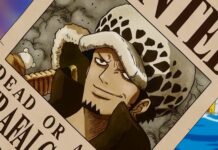 A wanted poster showing Trafalgar Law from One Piece with a confident smile