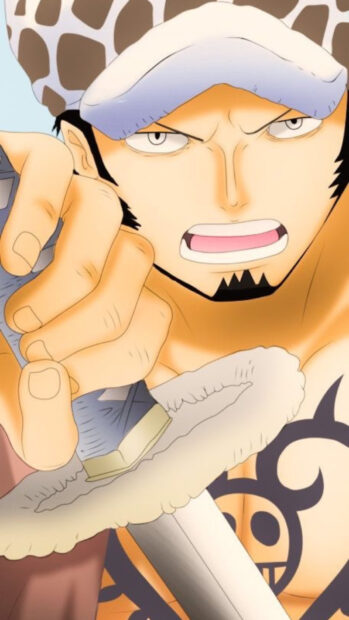 Law from One Piece holding a sword with intense expression on his face