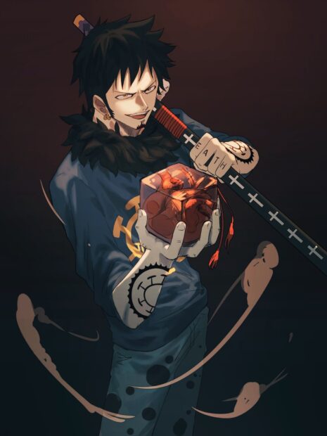 Law holding a glowing cube with tattoos visible on his arm in a dark setting