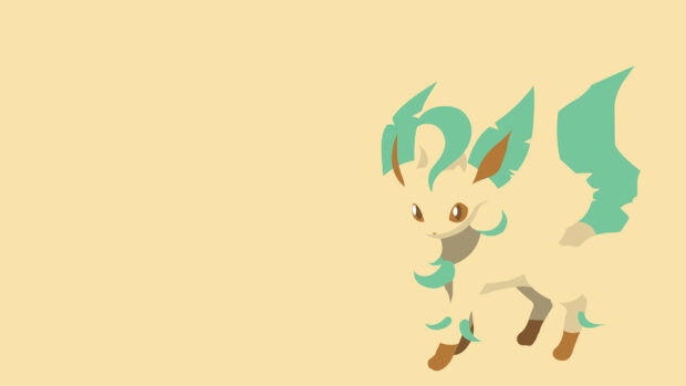 Minimalist style Leafeon character with green leaves on beige background