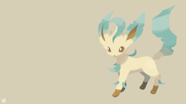 A stylized Leafeon character with blue and brown accents on a beige background