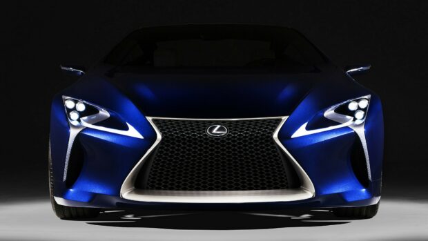 Front view of a luxury Lexus car with modern headlights and sleek design