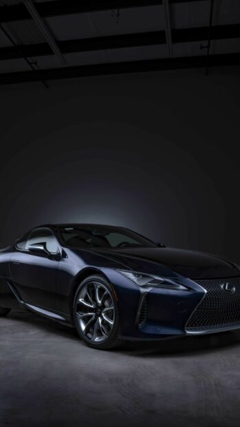 A sleek Lexus sports car parked in a dark garage with elegant design details visible