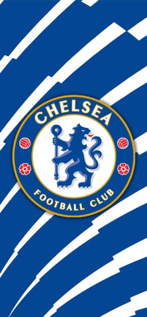Chelsea logo displayed on a blue and white striped background for phone use
