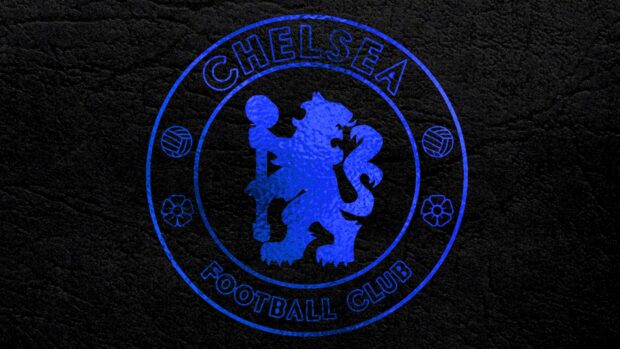 Blue Chelsea logo on textured black background with clear details and emphasis on club emblem