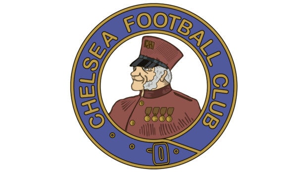 Chelsea football club logo with a soldier in uniform and medals