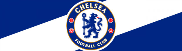 Chelsea logo featured in the center of a blue and white background emblem