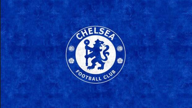 Chelsea logo with a blue textured background and football club emblem