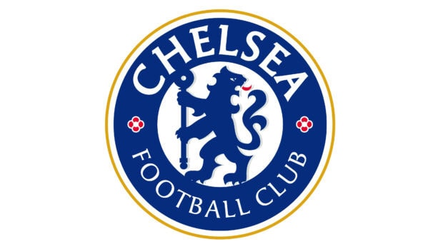 Chelsea lion emblem centered in a blue and white circle with football club text