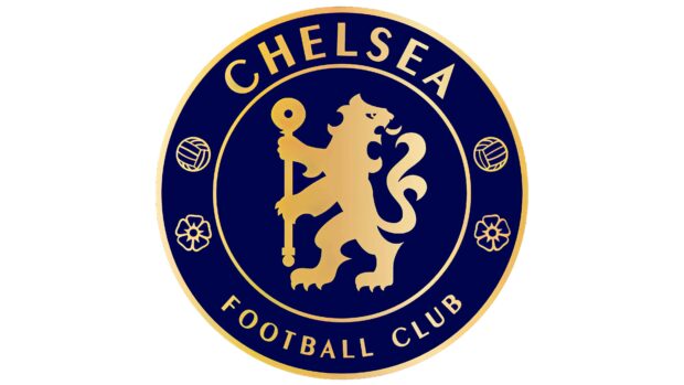 Chelsea emblem with a golden lion and blue background in high resolution