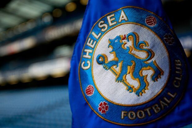 Close up of Chelsea logo embroidery on blue fabric in stadium seat area