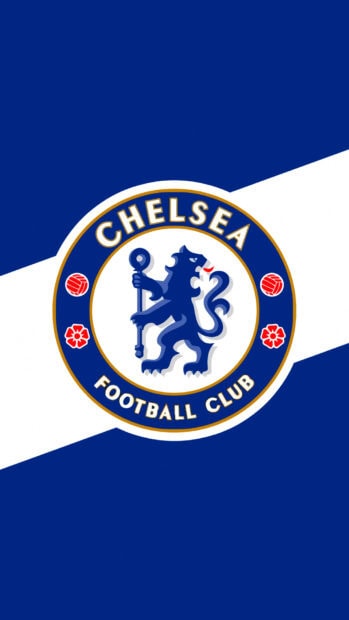 Chelsea emblem with a lion holding a staff on a blue and white background