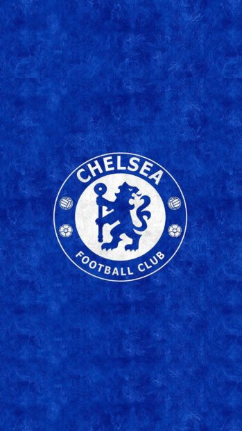 Blue textured background with the Chelsea logo in the center featuring a lion and football elements