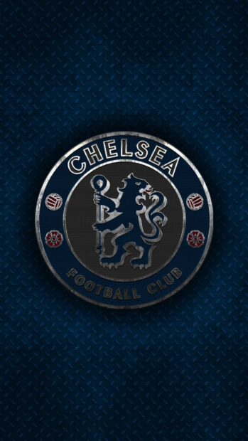 Chelsea logo with a metallic effect on a dark blue textured background for mobile
