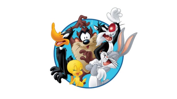 Looney Tunes characters including Bugs Bunny and Tweety in a colorful circle design