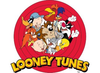 Classic Looney Tunes characters gathered in a colorful circle with Looney Tunes logo