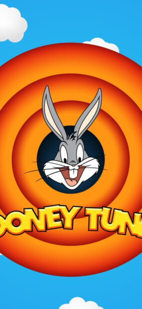 Bugs Bunny face with Looney Tunes text in bright cartoon style