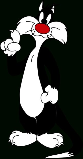 Sylvester the cat character from Looney Tunes showing a peace sign on a black background