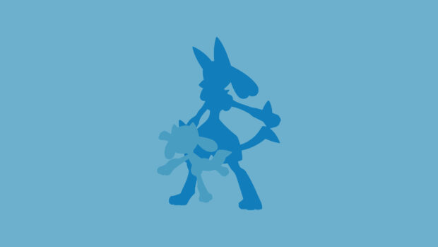 The silhouette of Lucario character stands boldly on a blue background