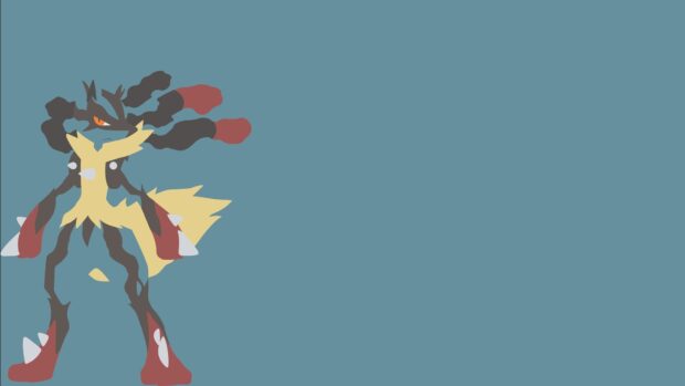 A stylized Lucario character standing with a confident pose on a blue background