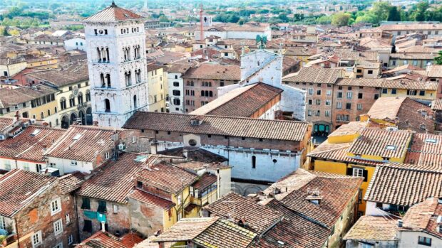 Historic architecture and rooftops in Lucca Italy cityscape