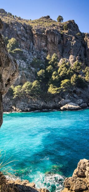 Clear Turquoise Water Near Rocky Coastline In Mallorca