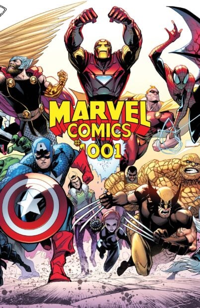 Marvel Comics characters including Captain America and Wolverine running together in action